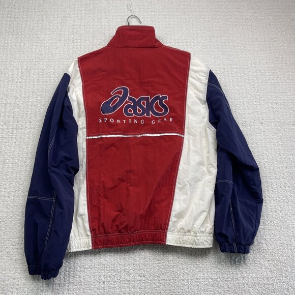 VTG Asics Sporting Gear Windbreaker Jacket Red / Blue Full Zip Men M Back Print - Picture 12 of 12